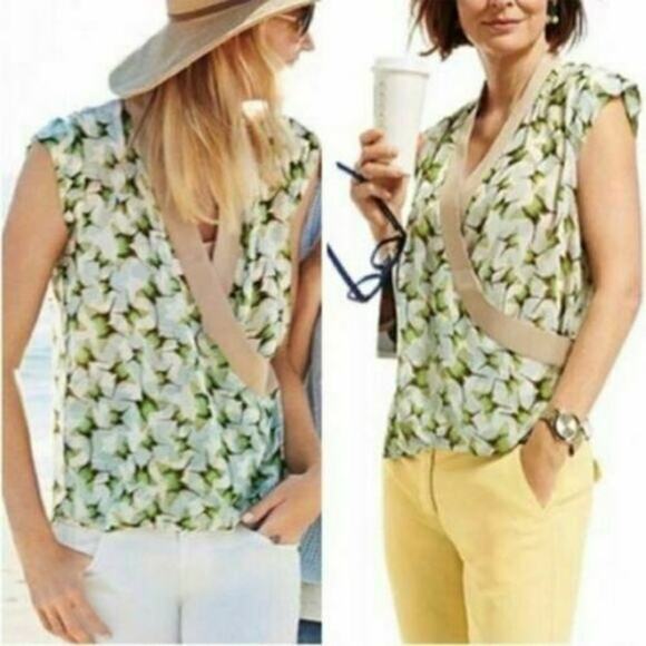 CAbi XS Butterfly Crossover Faux Wrap Blouse Low V Neck Top Blouse #234 - Picture 1 of 8